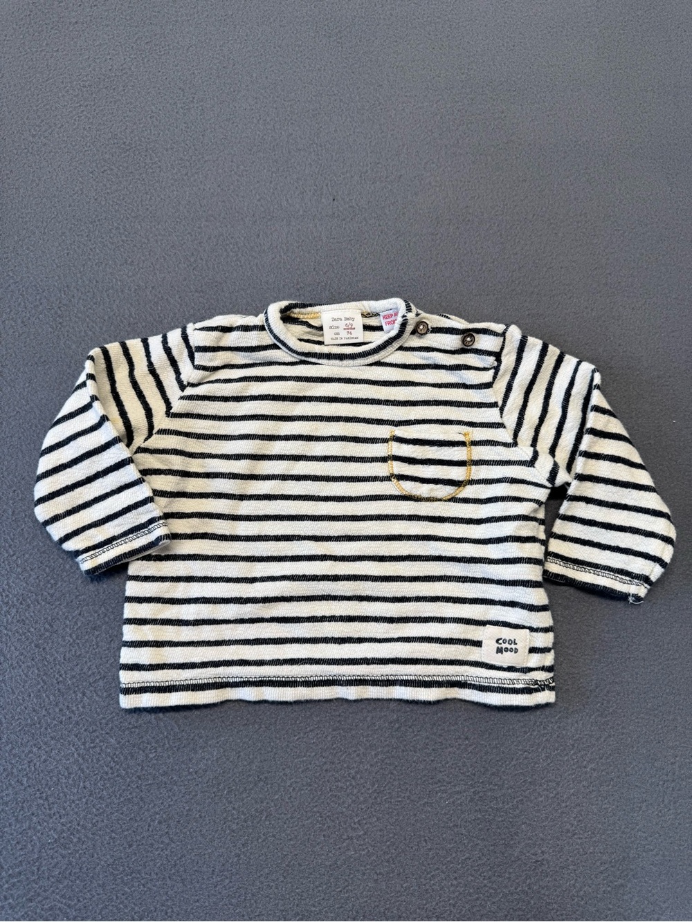 Zara Baby Striped Long-Sleeve Boxy Top in White & Black